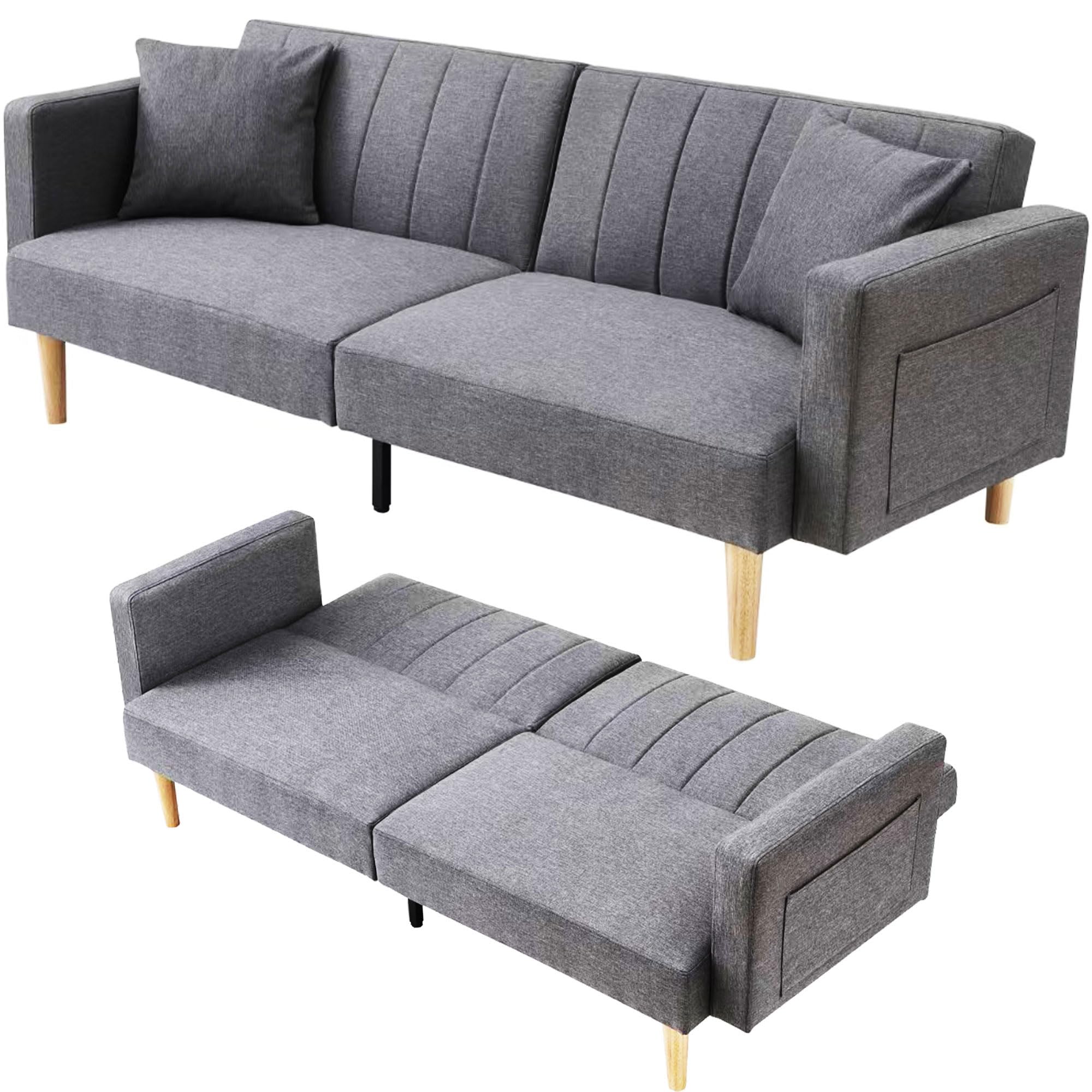 Futon Linen Sofa Bed, 79 Inch Sofa Couch, Love Seat