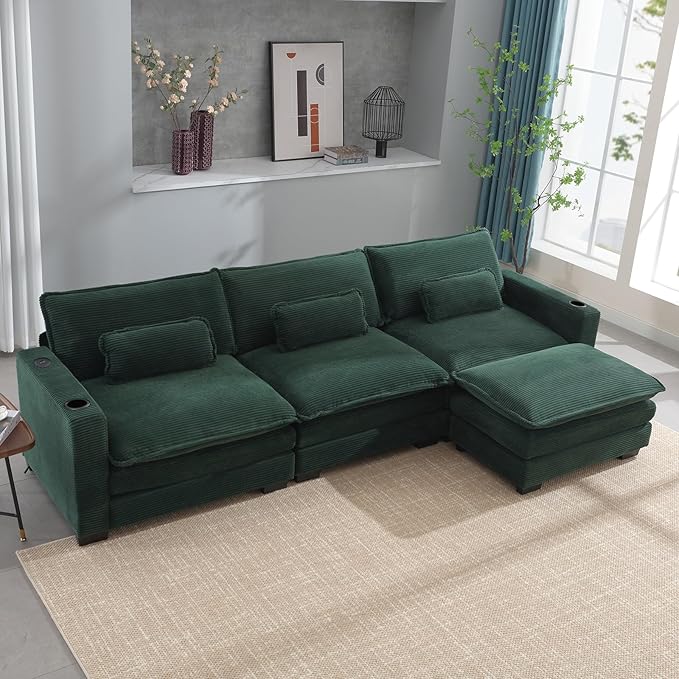 Corduroy Cloud Sectional Couch, Modern Comfy Modular L-Shaped Sectional
