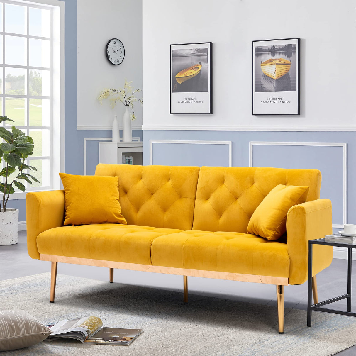 Velvet Couch, Tufted Loveseat Sofa with 2 Couch Pillows,Accent Sofa Recliner