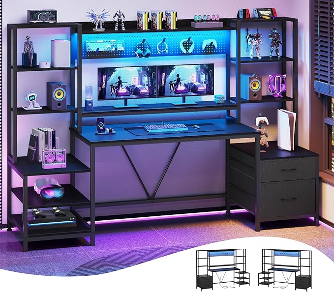 Computer Desk with Power Outlets, 81.9in Home Office Desk with Monitor Stand