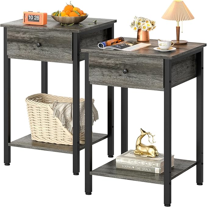 Nightstand Set of 2, 2 Pack Bedside Table with Storage
