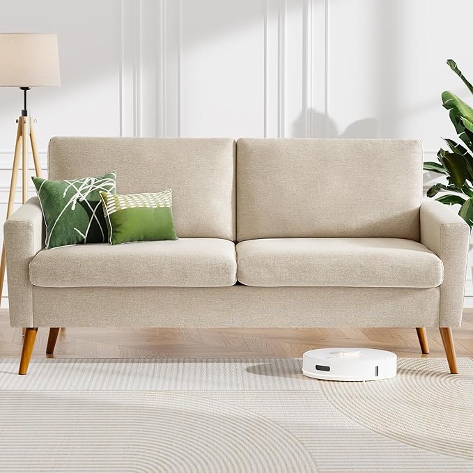 68" Green Corduroy Loveseat Sofa - Mid Century Modern Couch with Spring Cushion