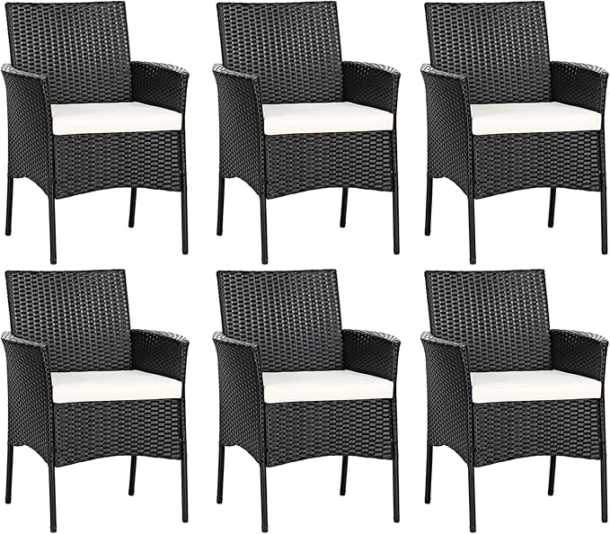 Wicker Patio Chairs Set of 4, Indoor Outdoor PE Rattan Armchairs w/Cane Back