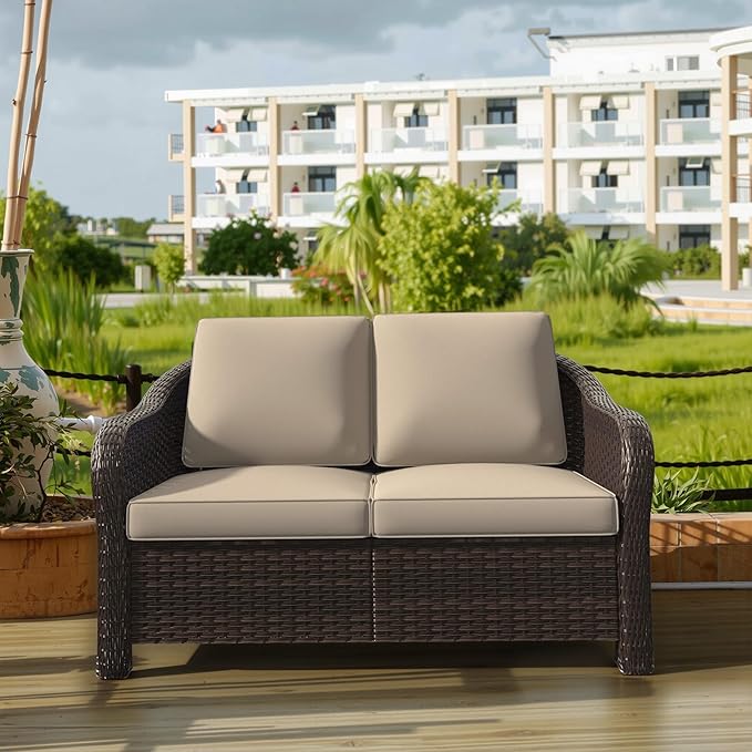 4 Pieces Outdoor Patio Conversation Furniture Set - 55" PE Rattan Sofa | Coffee Table
