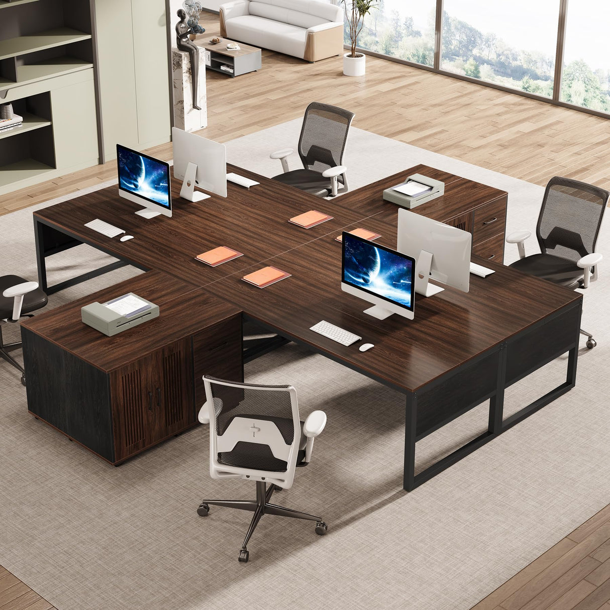 63-Inch Executive Desk, Large Office Desk with Mobile File Cabinet