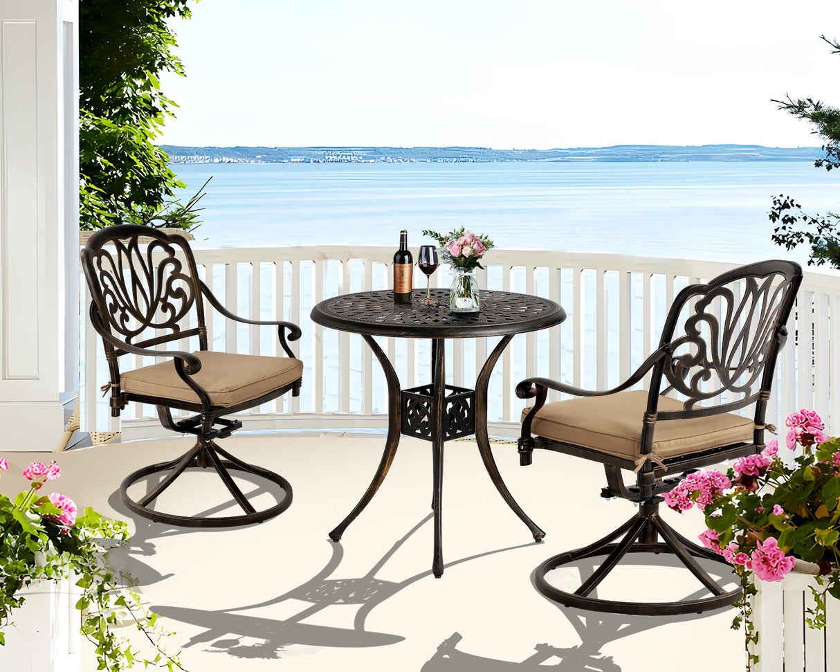 31" Diameter Round Cast Aluminum Dining Table,Outdoor Patio Bistro Table