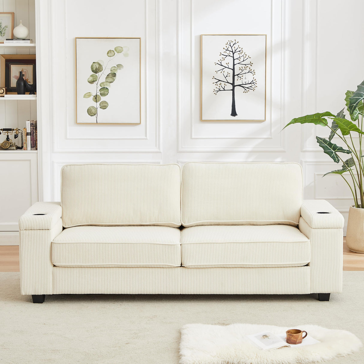 86.5" Sofa Couch for Living Room-Deep Seat Sofa with Storage Armrests,