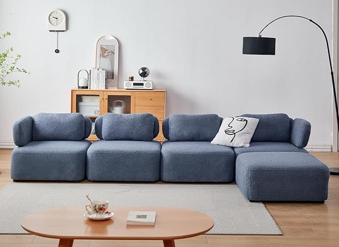 Convertible Sectional Sofa Bed Modern L-Shape Sofa Set 4-Seat Modular Sofa