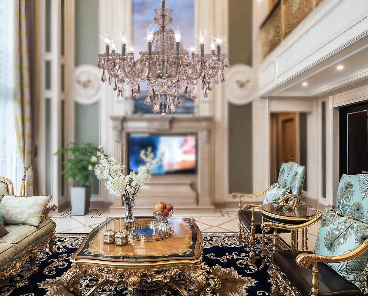 Cognac 12 Lights K9 Crystal Chandelier Modern Luxurious Light Candle