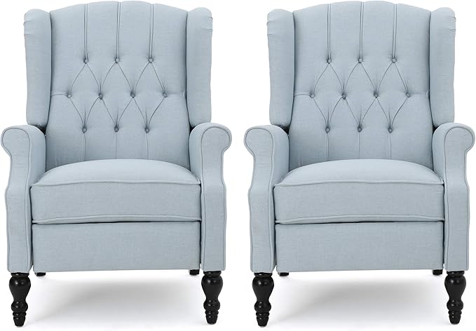 Earlean Fabric Recliner (Set of 2), Navy Blue, Dark Brown