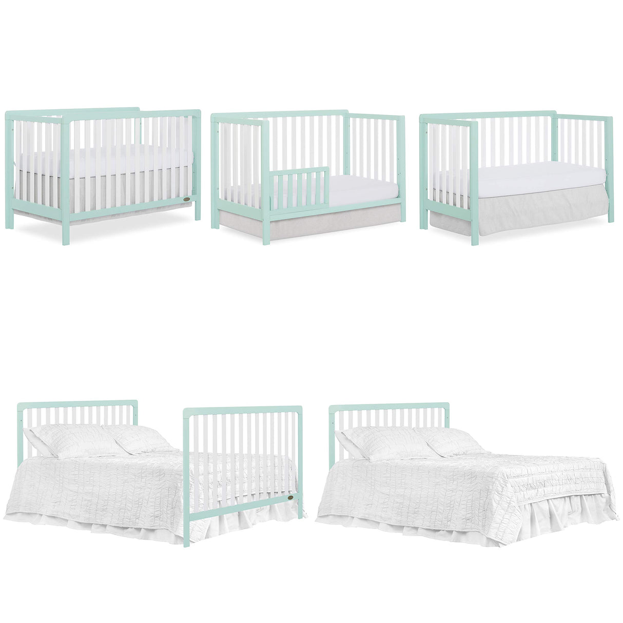 Ridgefield 5-in-1 Convertible Crib in Mint & White, Greenguard Gold Certified