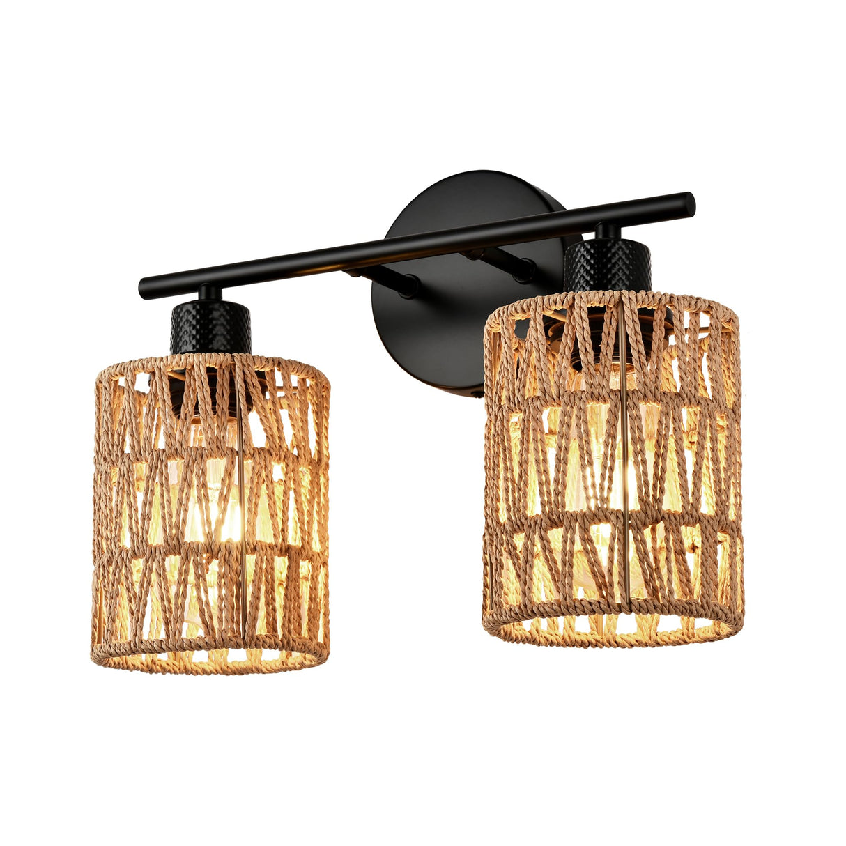2 Light Rattan Vanity Light Boho Vanity Lighting Fixture Woven Bathroom Vanity Wall Light