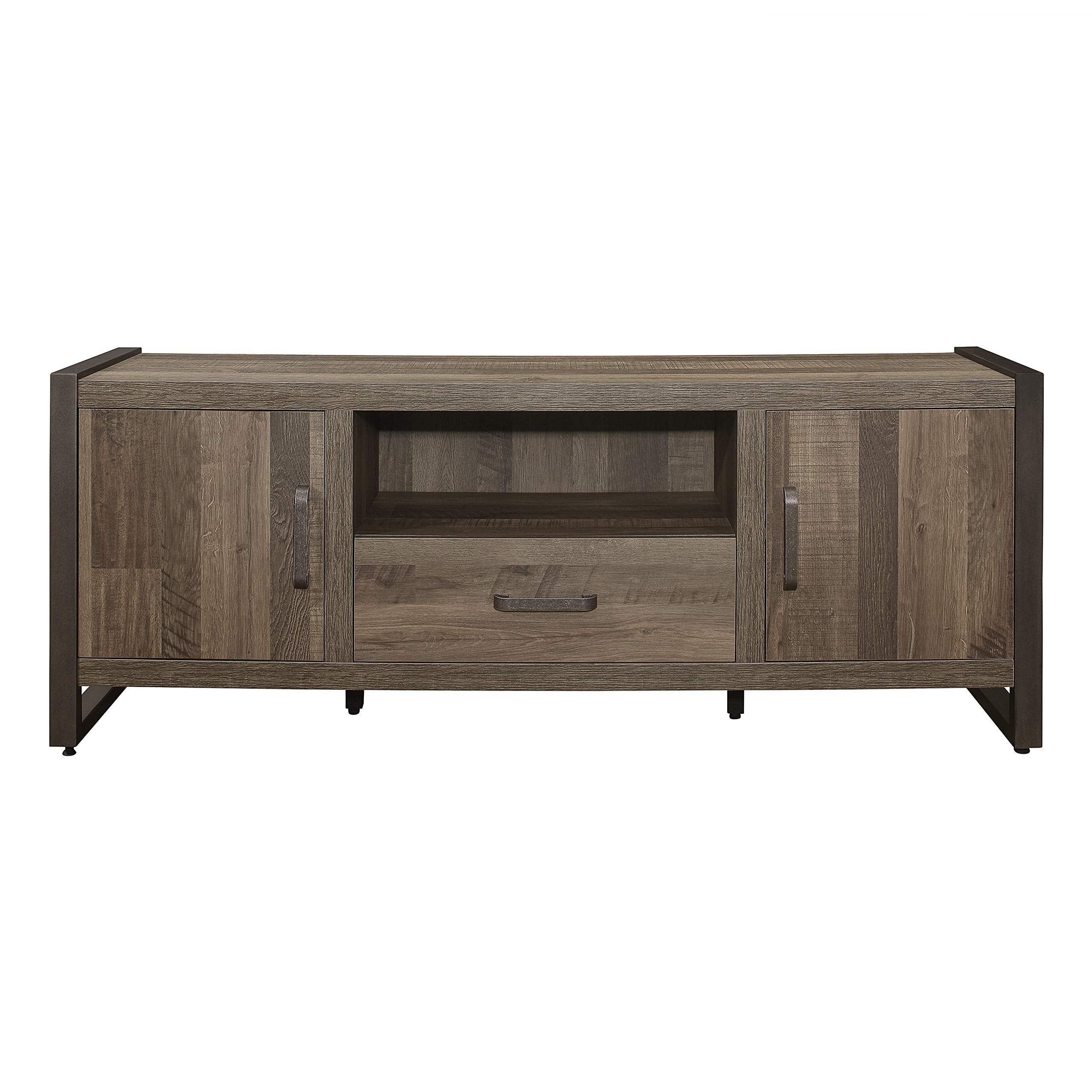 TV Stand, 64" W, Brown/Gunmetal