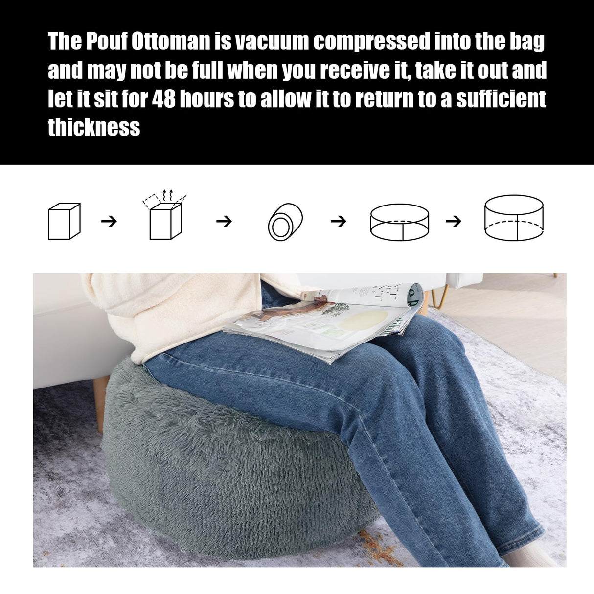 Round Pouf Ottoman Stuffed,Faux Fur Pouf Ottoman