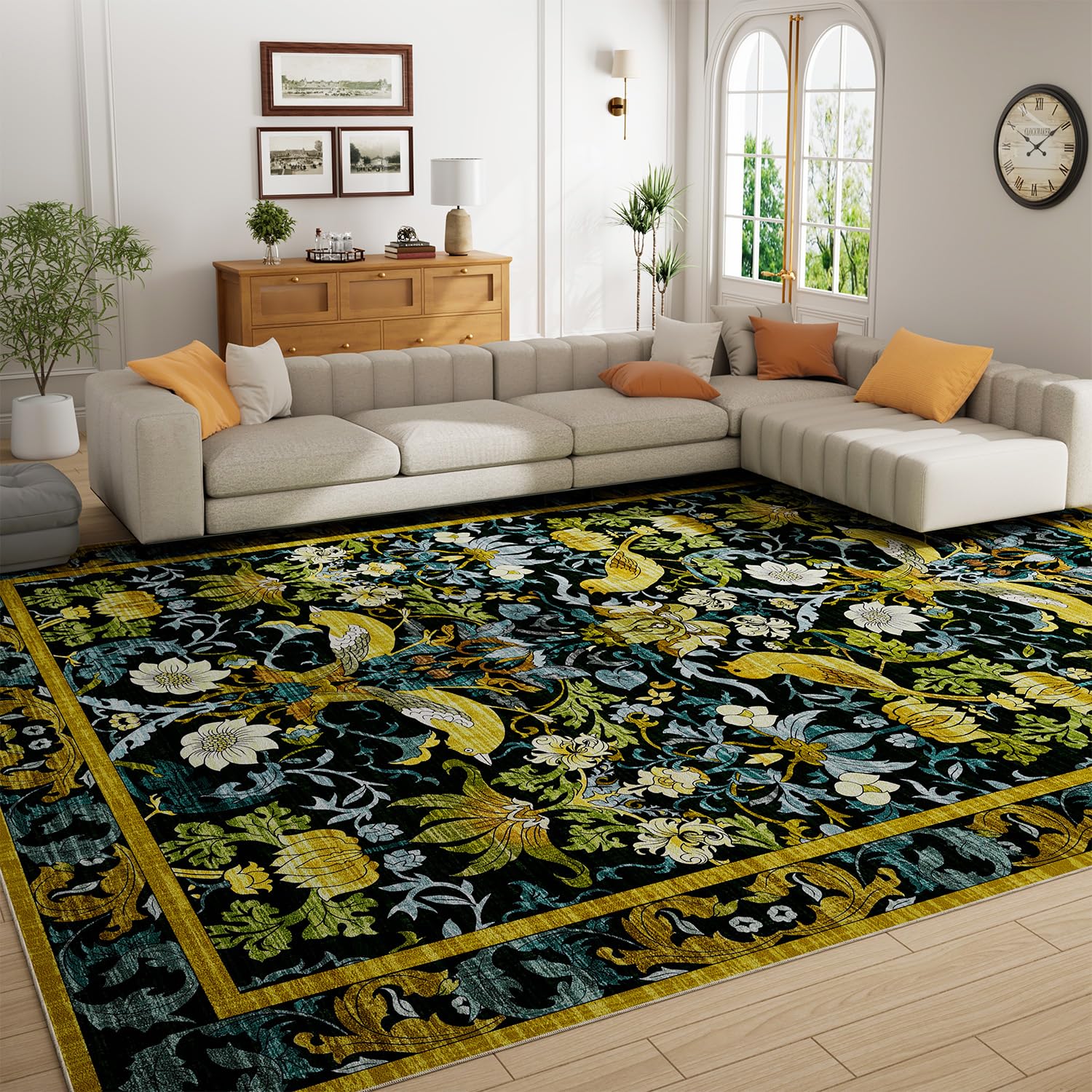 Topllen Washable Area Rug - Area Rug 8'x10' Boho Soft Living Room Rug, Non-Slip Large Area Rugs Indoor for Dining Room Livingroom Bedroom, Vintage Rug (Dark Green, 8x10ft)