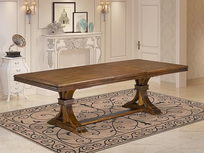 Wooden Kitchen Dining Table with Removable Rectangular Tabletop - Antique Walnut Finish