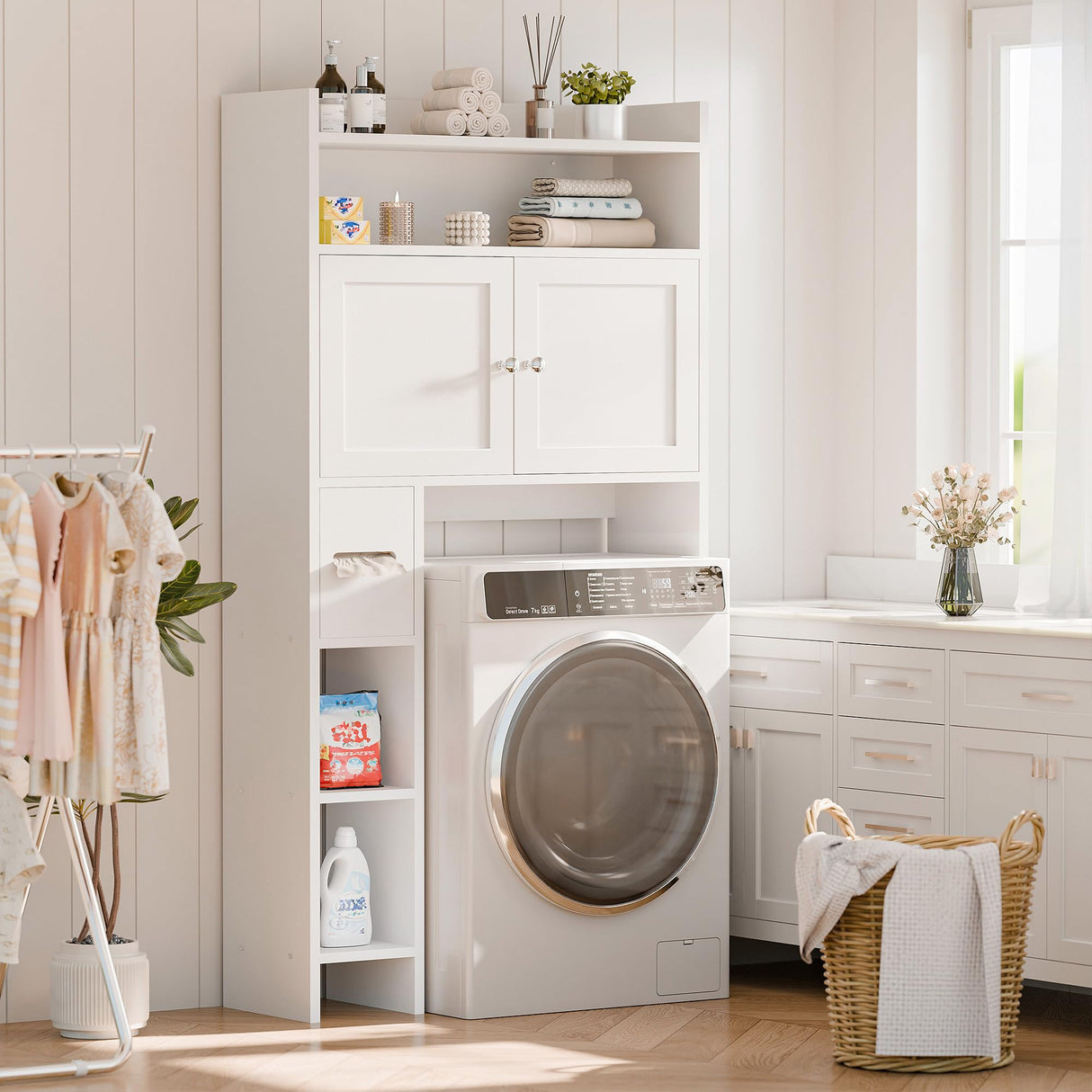 Over The Toilet Storage Cabinet with Doors, 32" Bathroom Storage Organizer