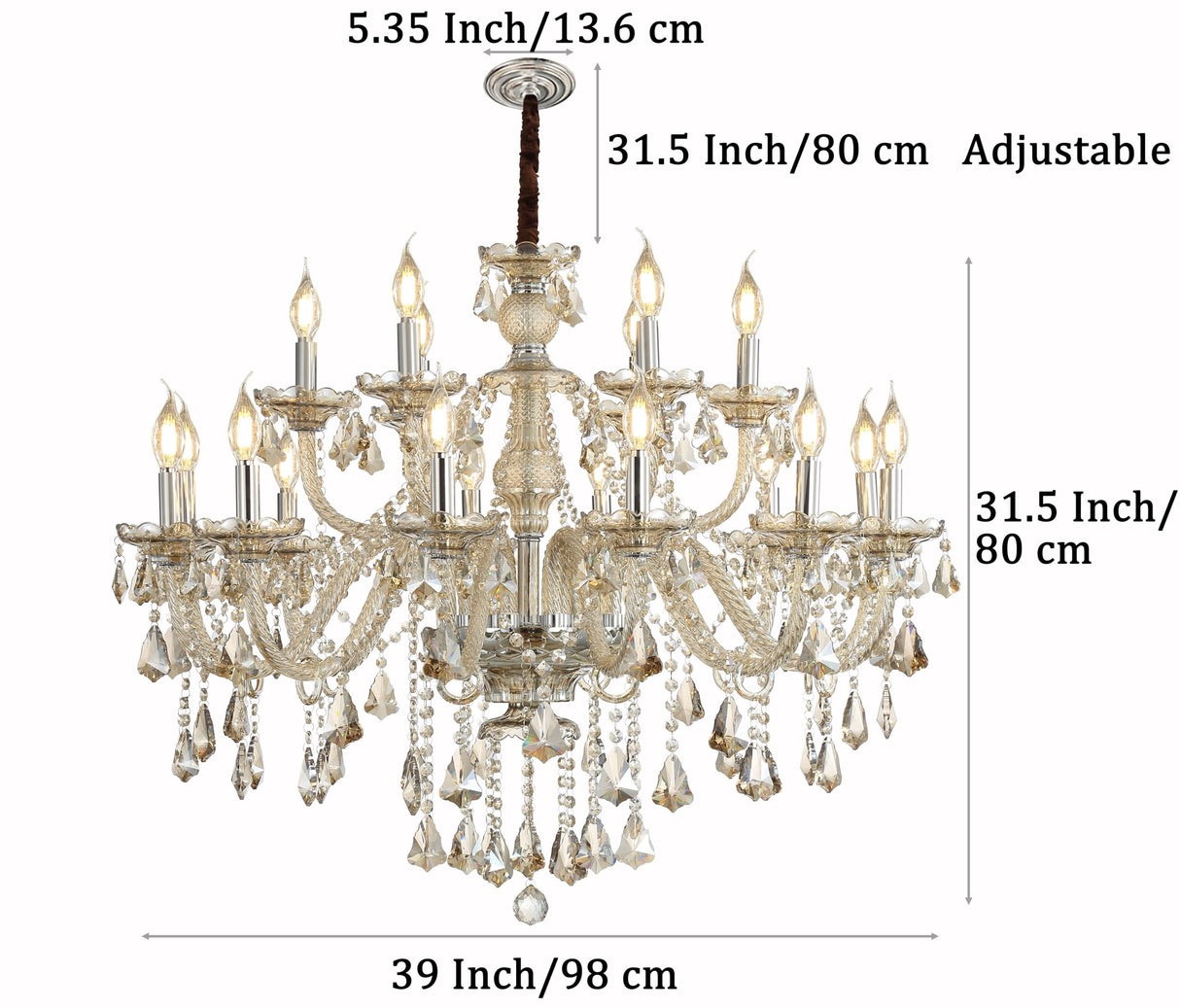 Cognac 18 Lights K9 Crystal Chandelier Modern Luxurious Light Candle Pendant Lamp