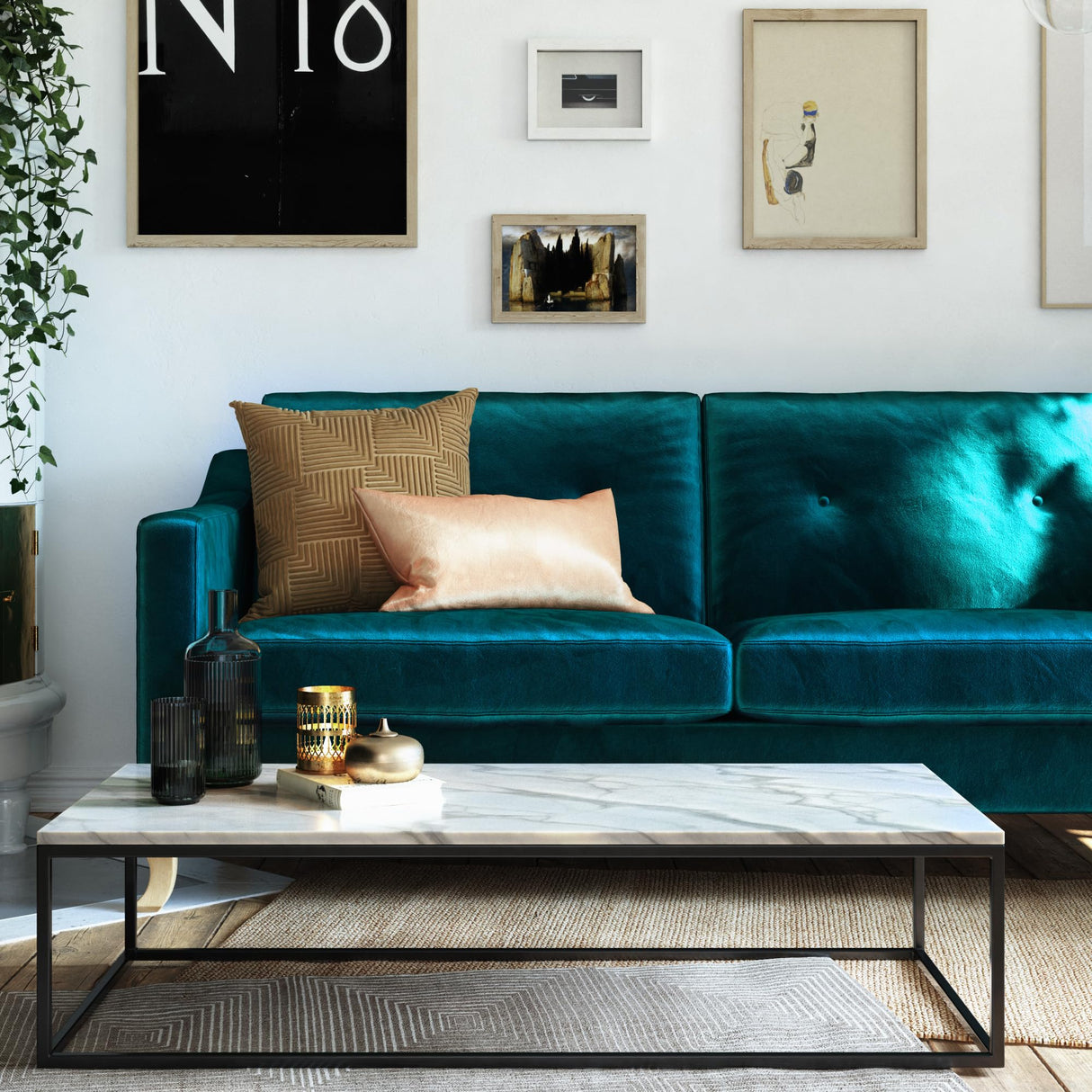 Mr. Kate Tess Sofa with Soft Pocket Coil Cushions, Small Space Living Room Furniture, Green Velvet