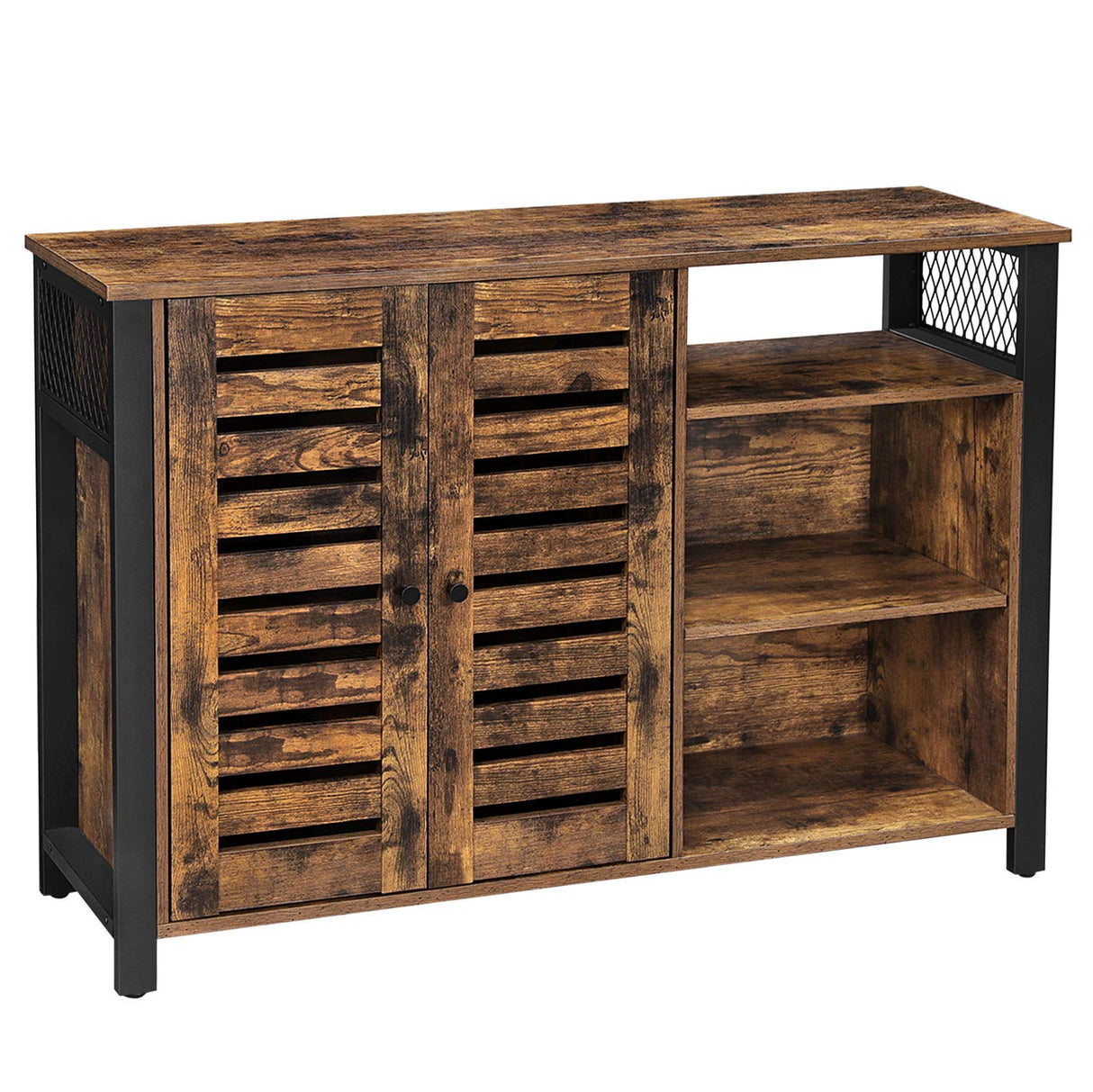 Lowell Storage Cabinet, Sideboard with Adjustable Shelves and Louvered Doors, Industrial,
