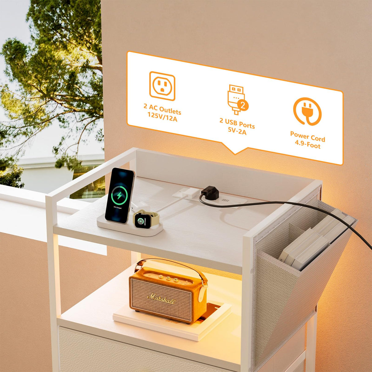 Tall Dresser with 4 Fabric Drawers, White Dresser