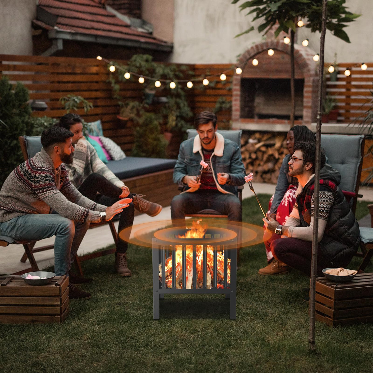 TBMLC 16 - Inch Square Steel Grating Fire Pit in Black - Portable and Durable,Perfect for Backyard, Camping, and Bonfire Gathering Outdoor - Bircata