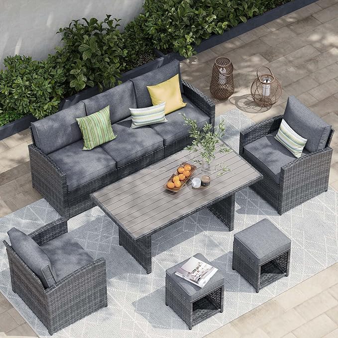 Outdoor Patio Furniture Set, 7 Piece Patio Dining Sofa Set