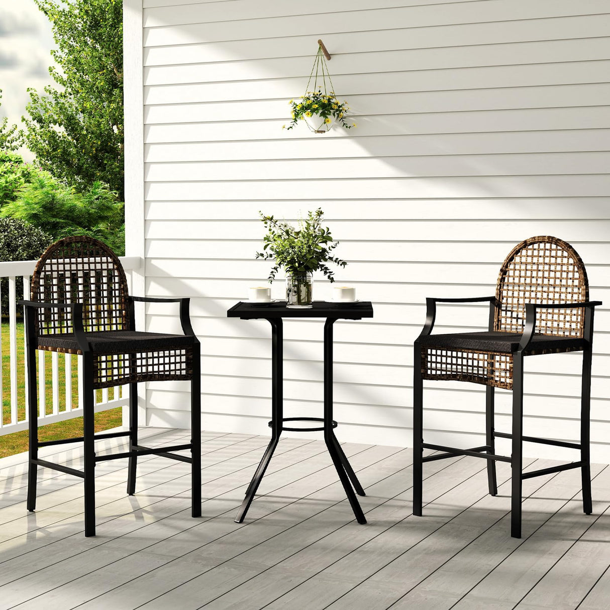 Outdoor High Stool Bistro Set with 2 Bar Chairs, 3 Piece Patio Bar Table Sets
