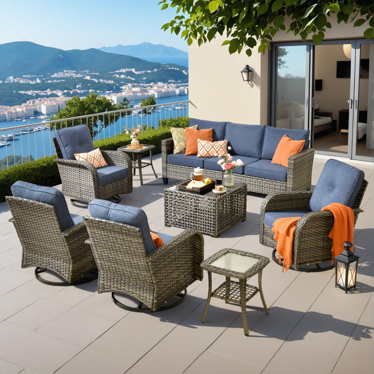 8 Pieces Patio Furniture Set Outdoor Wicker Conversation Sets