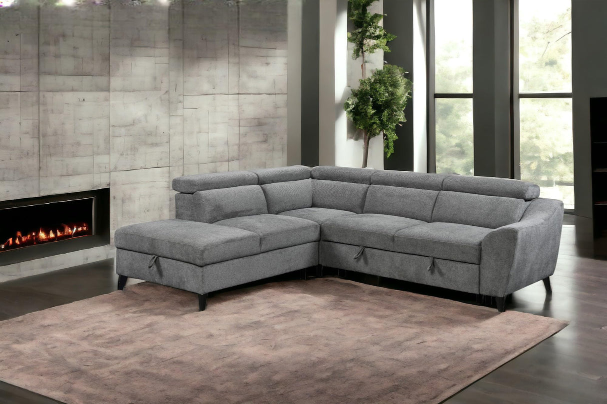 Wrenley Chenille Sectional Sofa w/Sleeper and Storage in Gray