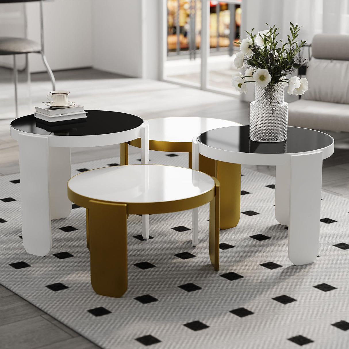 Round Coffee Table for Living Room, 4 in 1 Nesting Coffee Table for Apartment