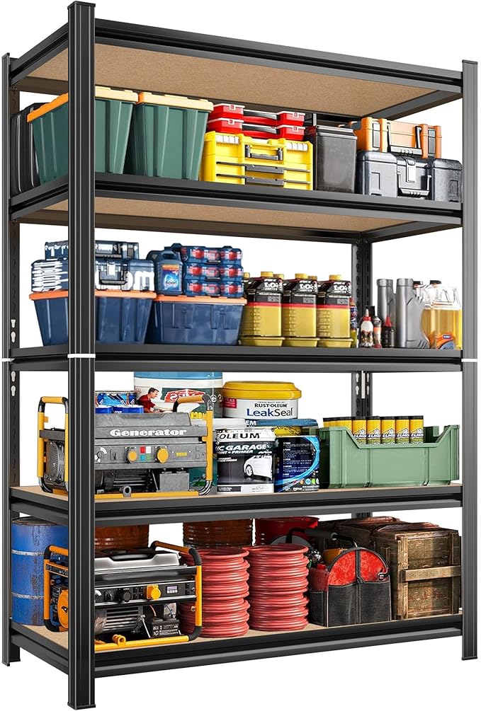 24" D x 46" W x 72" H Storage Shelves Adjustable 5-Tier Garage Shelving Heavy Duty Shelves 1500LBS Metal Shelving Utility Rack Shelf for Warehouse Basement Pantry Closet Kitchen