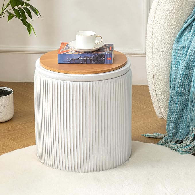 with Storage Set of 2, Velvet Round Storage Ottoman, Upholstered Sponge Vanity