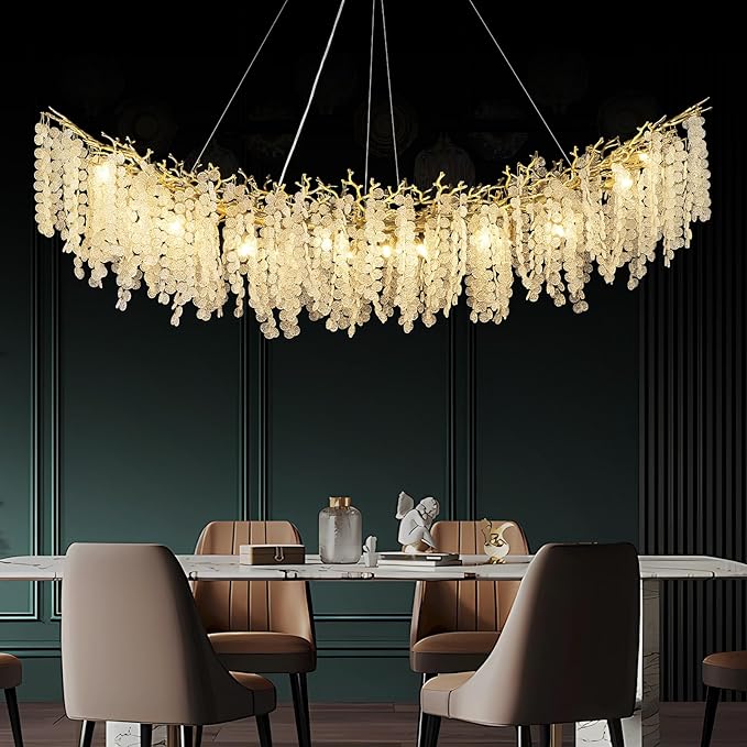 Modern Crystal Chandeliers for Dining Room, 40" Round Gold Tree Branches Chandeliers