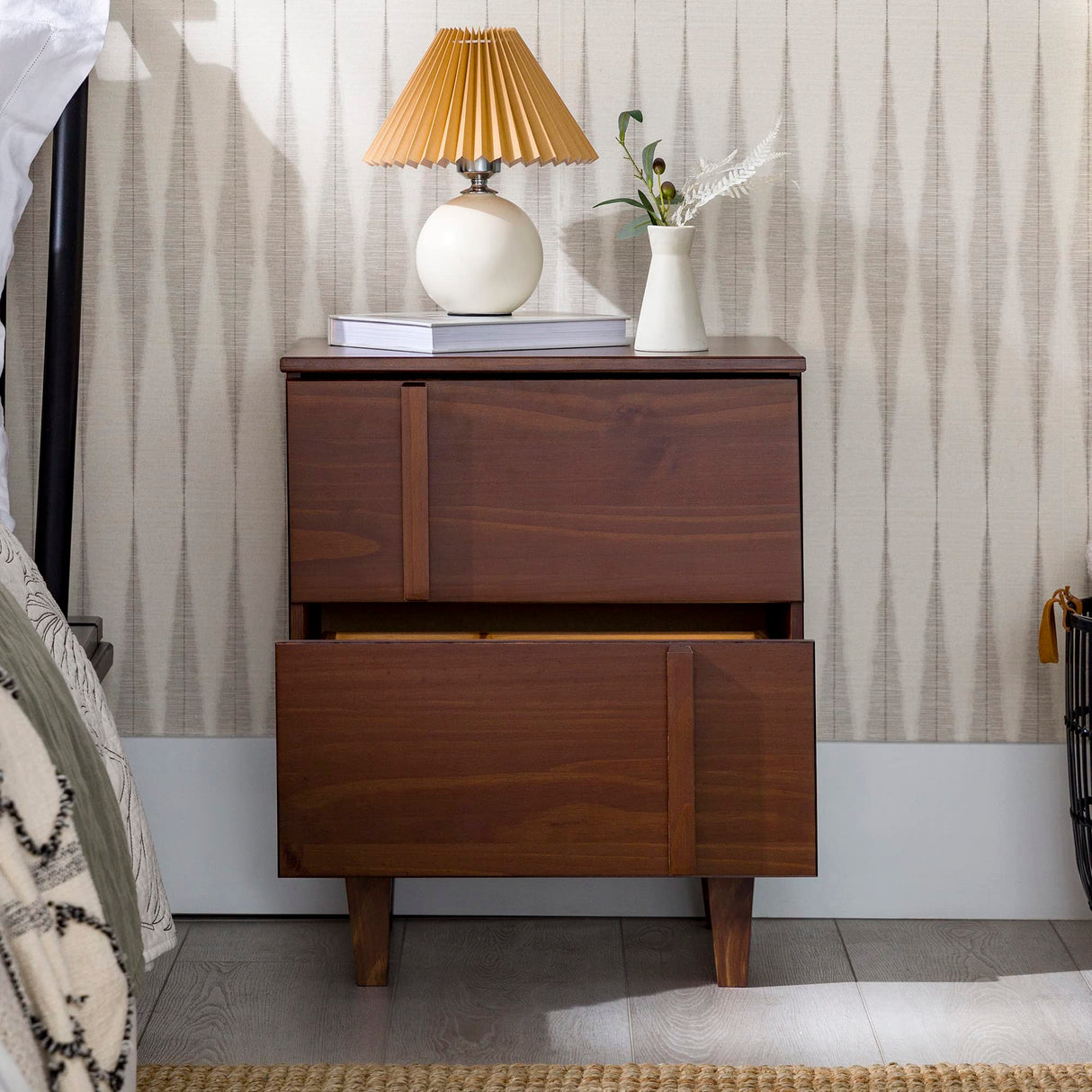 Sprague Contemporary Detailed Drawer Solid Wood Nightstand