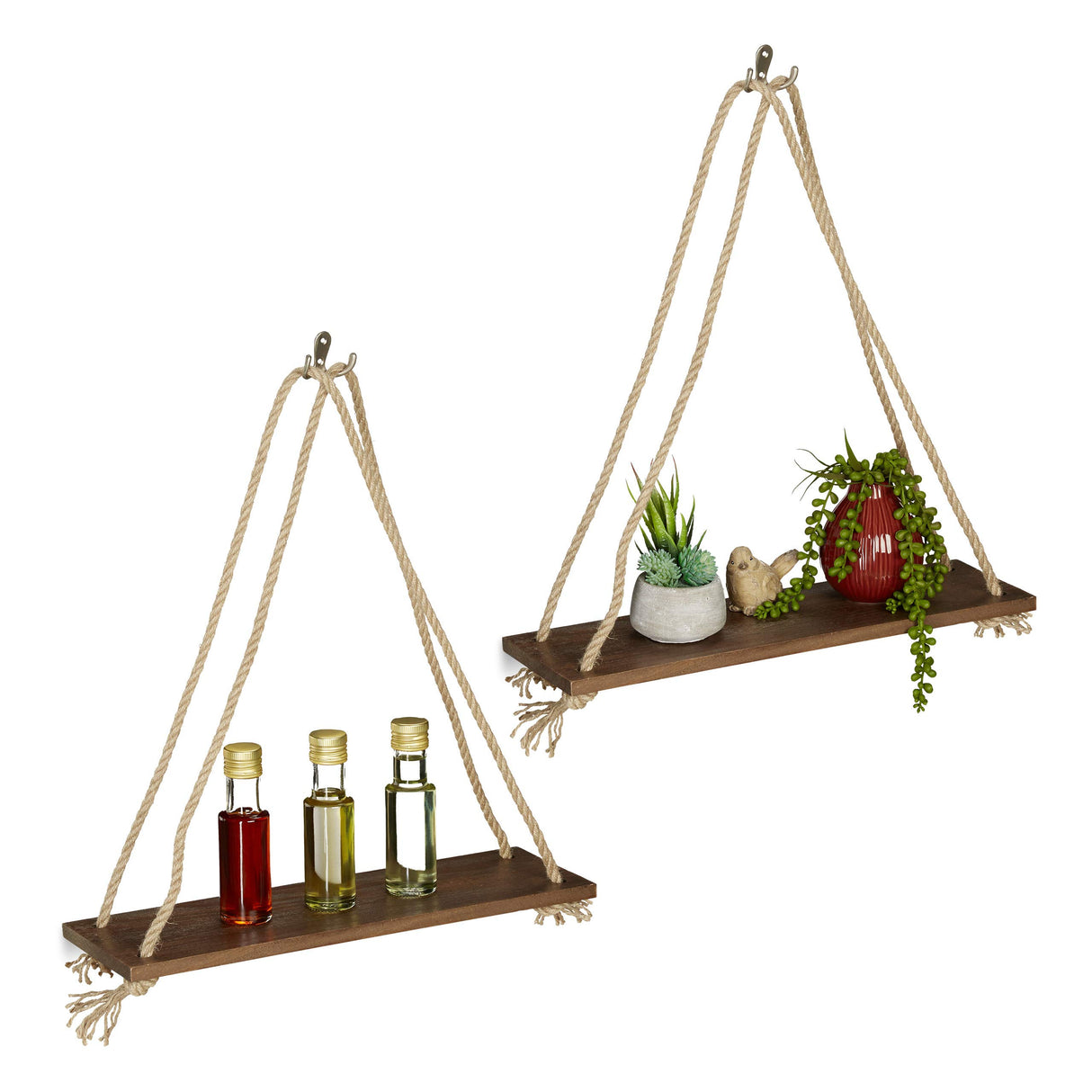 Wooden Floating Shelf with Rope, Set of 2, Display, Decoration, Kitchen