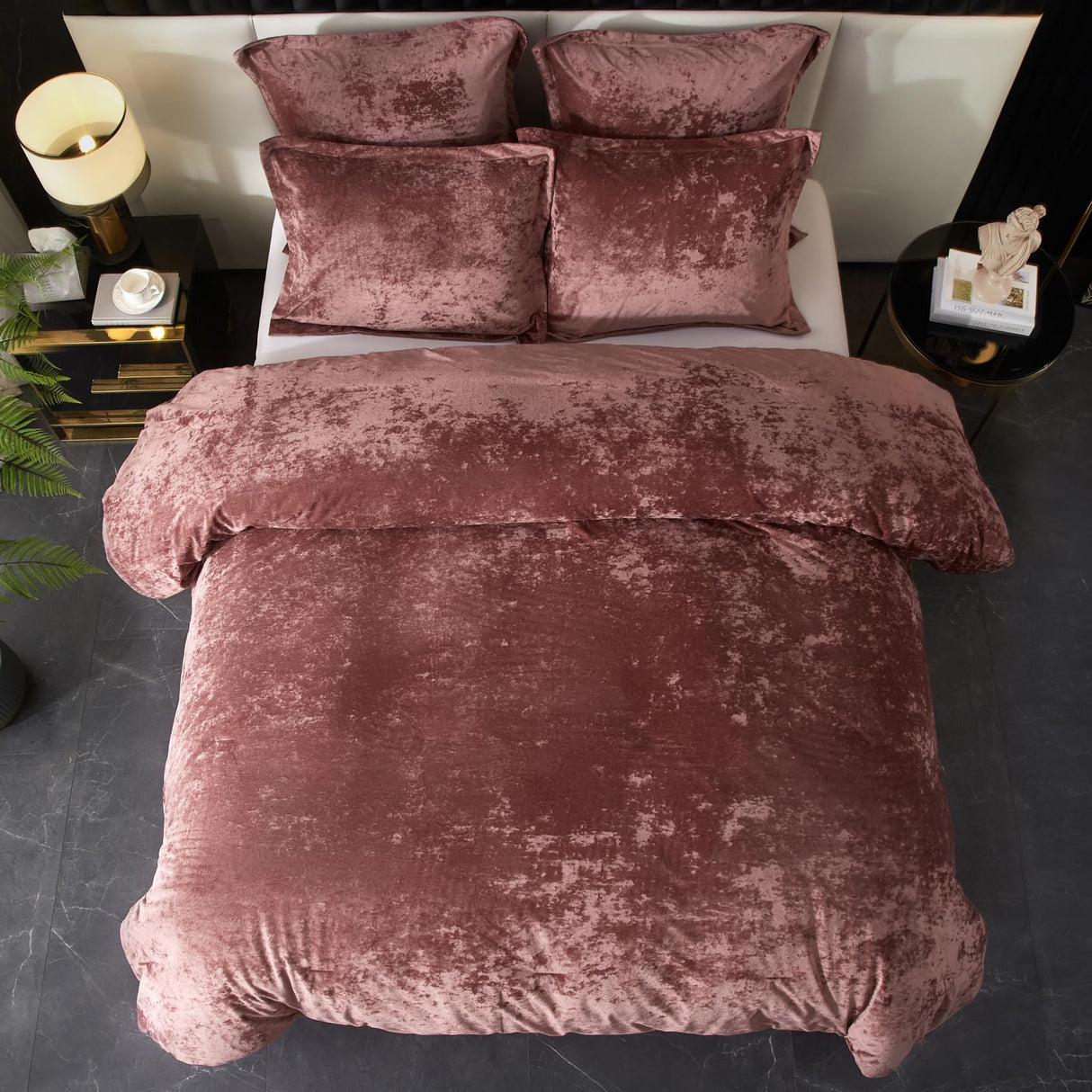 Crushed Velvet Comforter, Lightweight 5pc Pink Set, Ultra Soft Breathable Flannel Queen