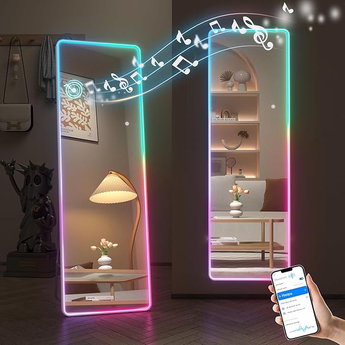 Full Length Mirror with Lights, 56" x 16" LED Floor Mirror, Full Body Dressing Standing Mirror
