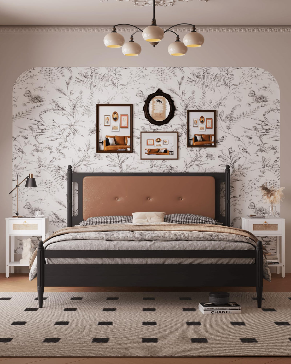 JOONEE Rattan Nightstand,White Modern Farmhouse Bedside Table with Storage Drawer and Shelf