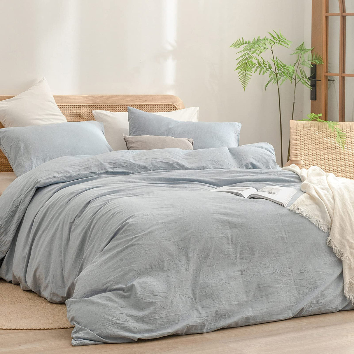 Duvet Cover Set 100% Washed Cotton Linen Feel Super Soft Comfortable Chic