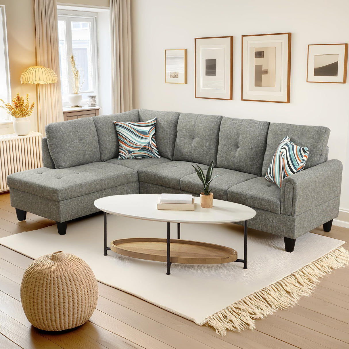 Couch 2 Pieces Sofa with Left Chaise Linen L Shaped Cloud Couch for Living Room