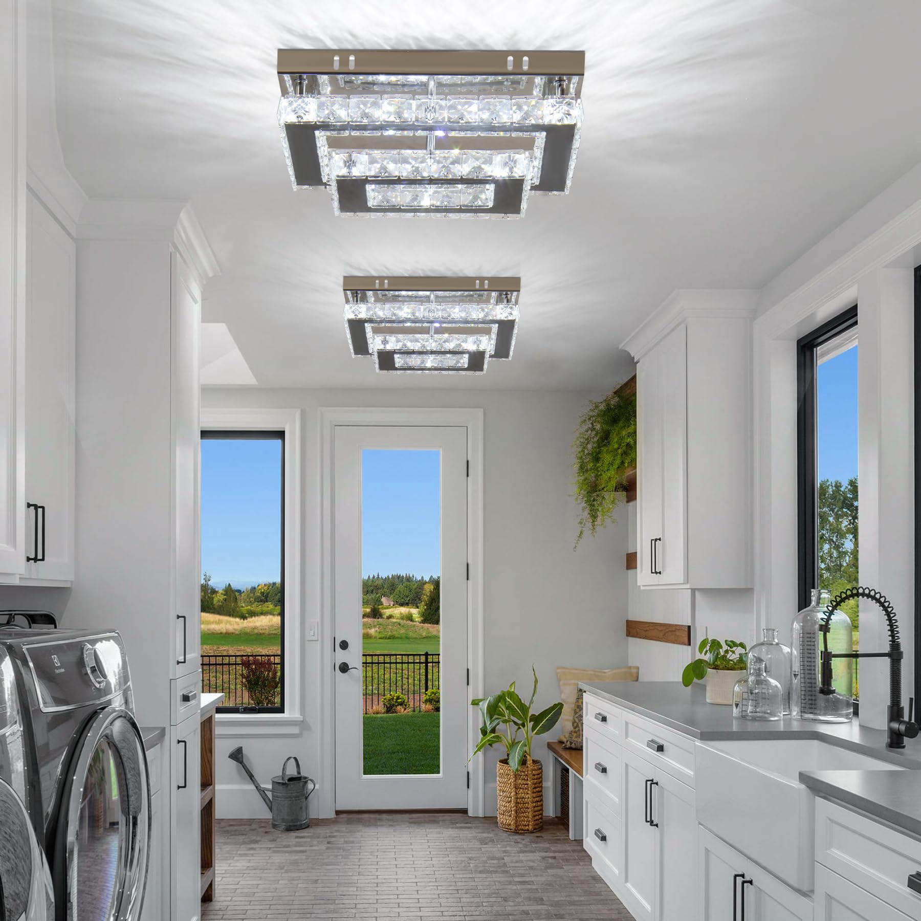 LED Crystal Ceiling Light Modern Flush Mount Rectangular Ceiling