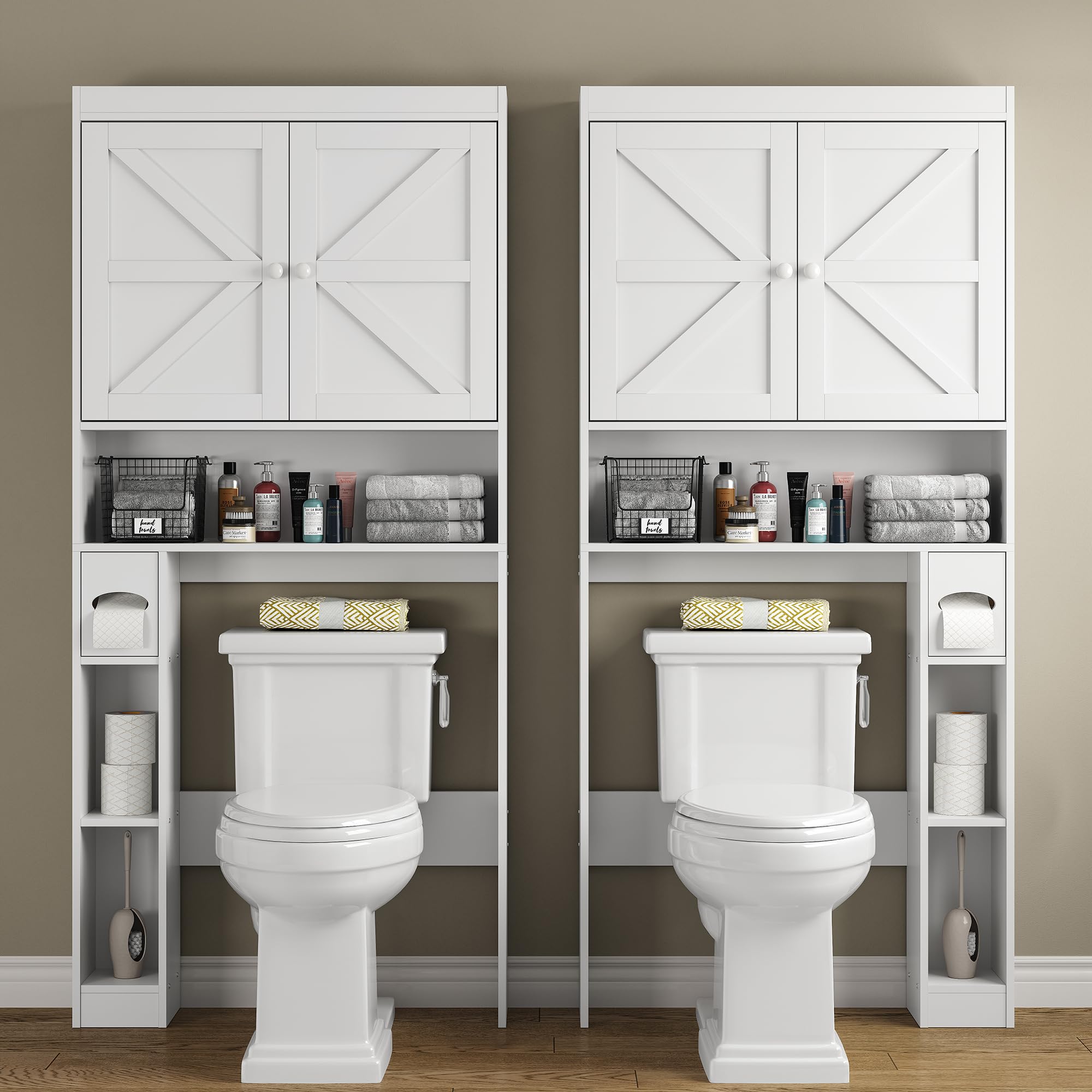 Over The Toilet Storage Cabinet with Barn Doors, 32.3''W Free Standing Toilet Storage
