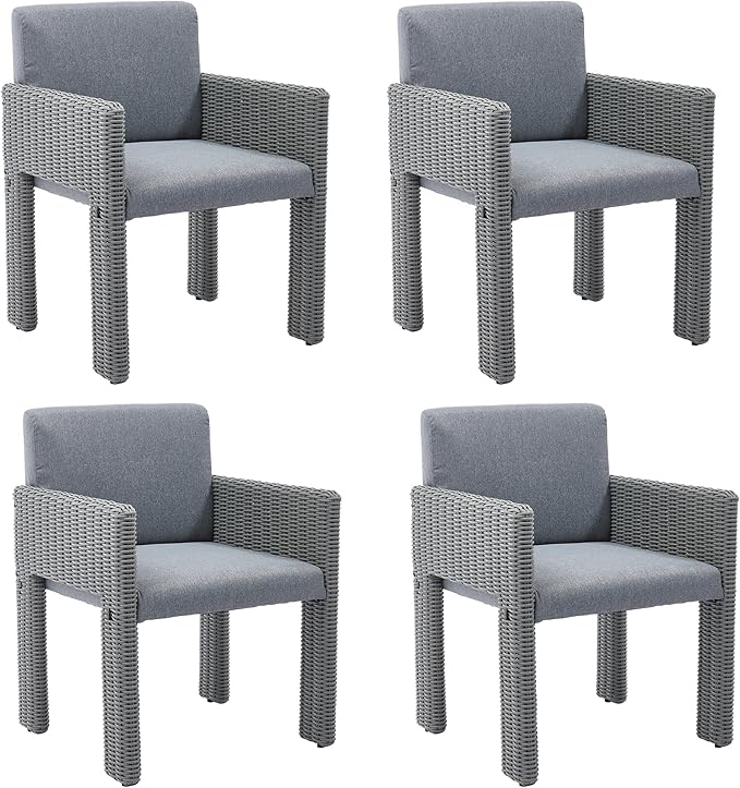 Outdoor Dining Chairs Set of 4, Upholstered Dining Chairs with Sturdy Metal Frame