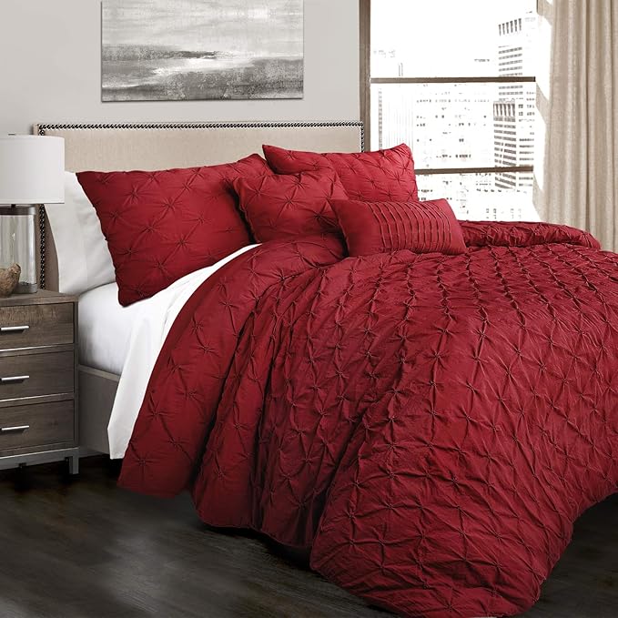 Ravello Pintuck Comforter Set - Luxe 5 Piece Textured Bedding Set - Traditional Glam