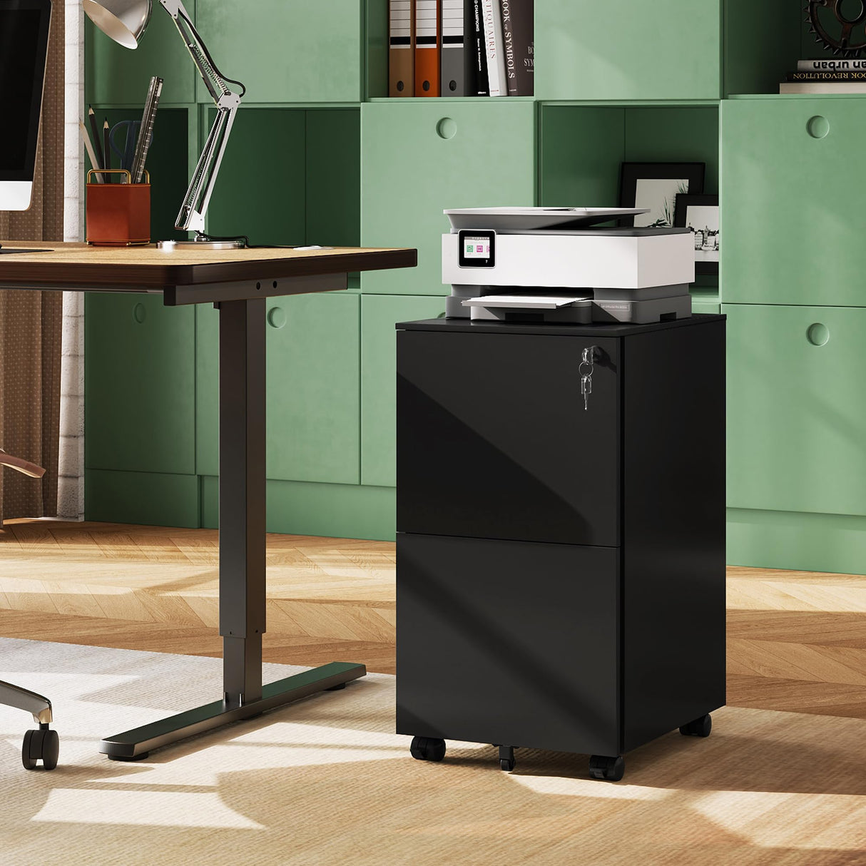 2-Drawer Rolling File Cabinet with Lock, Metal Filing Cabinet for Home Office