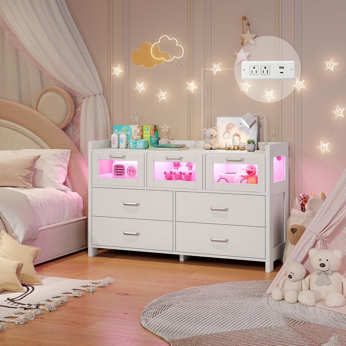 White Dresser for Bedroom with 7 Drawers