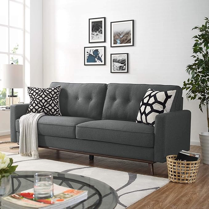 Prompt Mid-Century Modern Fabric Upholstered Tufted Sofa In Gray