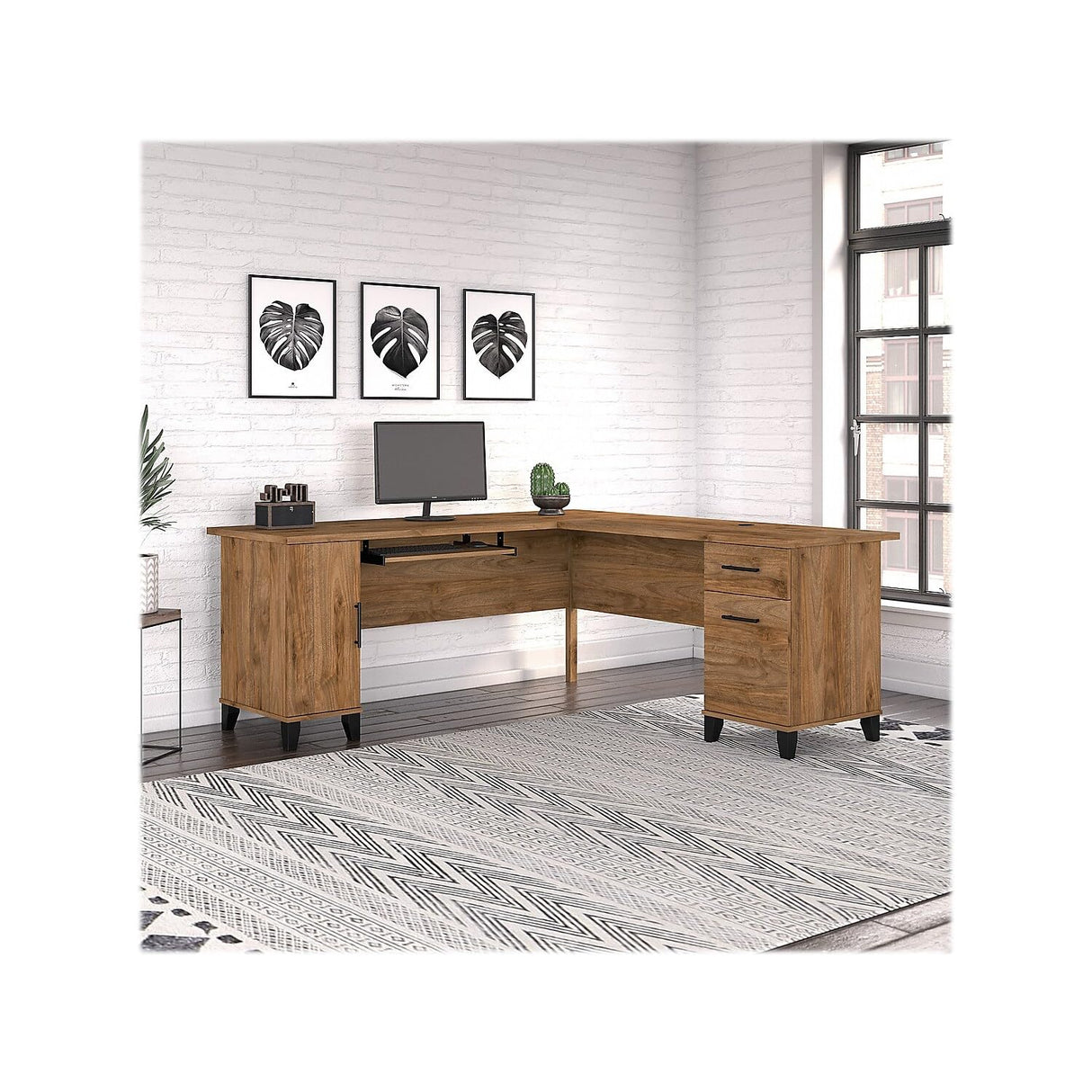 MaverickFurni 55" Home Office Desk with 3 Drawers & Storage Shelves