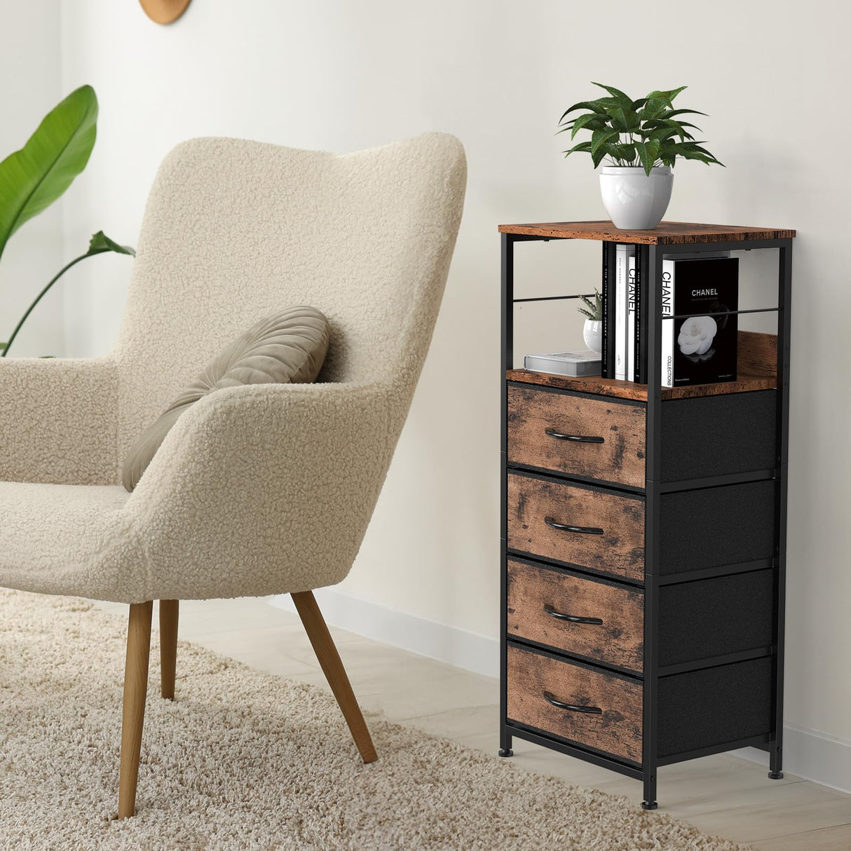 Nightstand with 4 Drawers, End Table